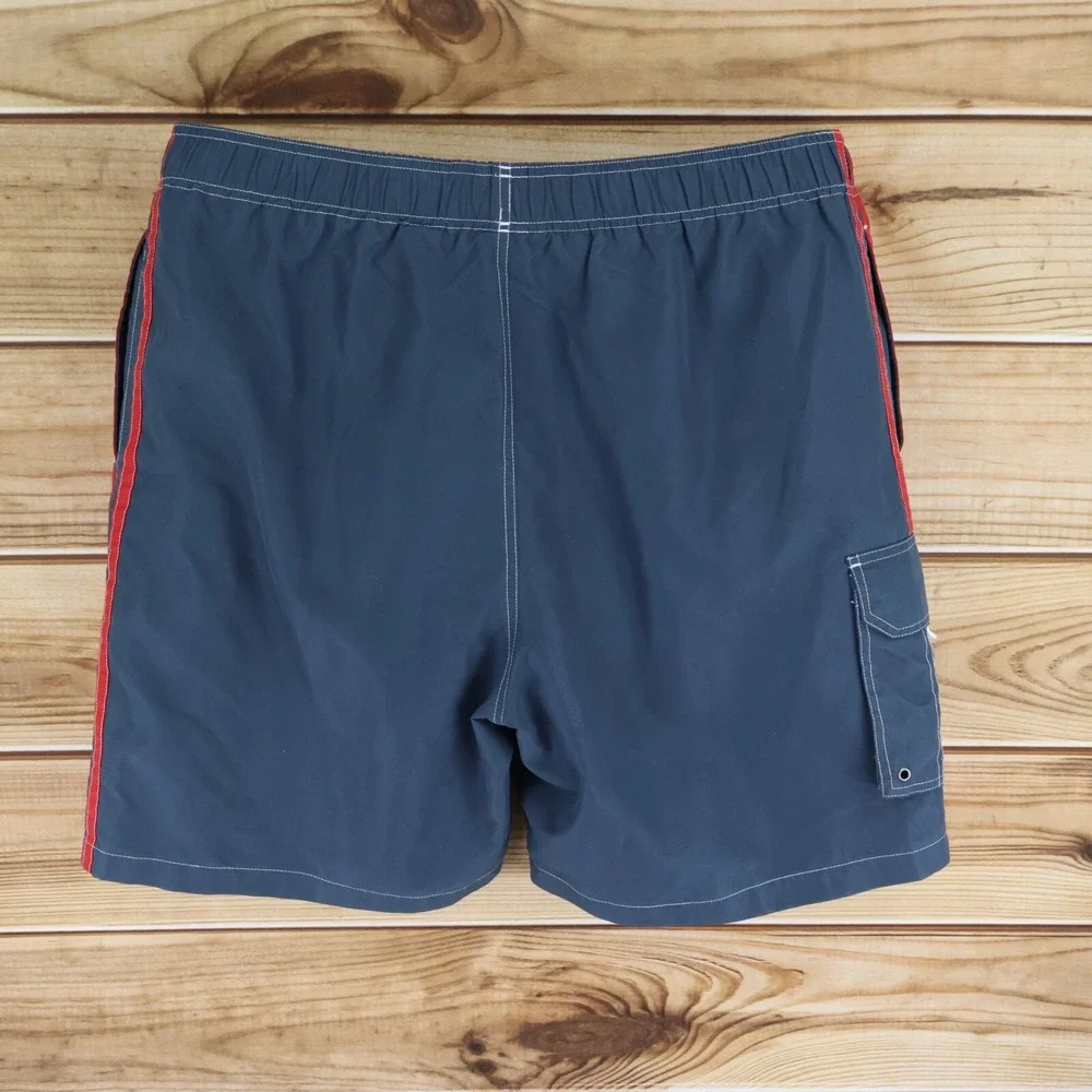 True Nation Swim Trunks w/ Liner Mens XL Blue Red Stripes Pockets‎ Stretch Waist